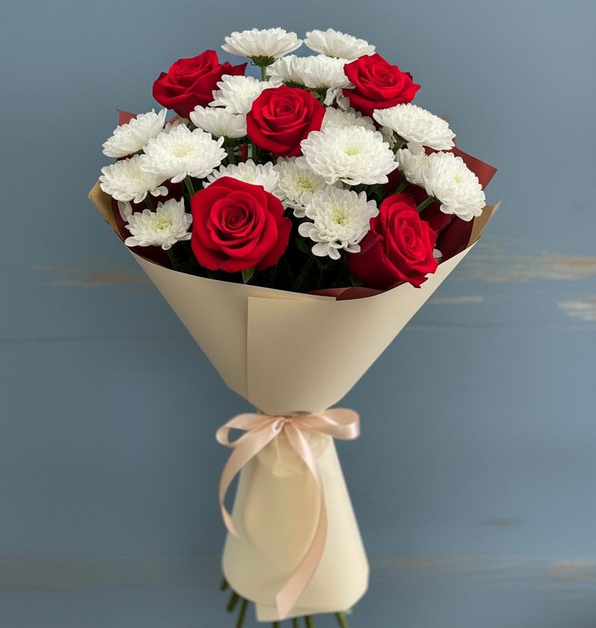 Букет цветов из: Розы и Хризантемы в Журавском