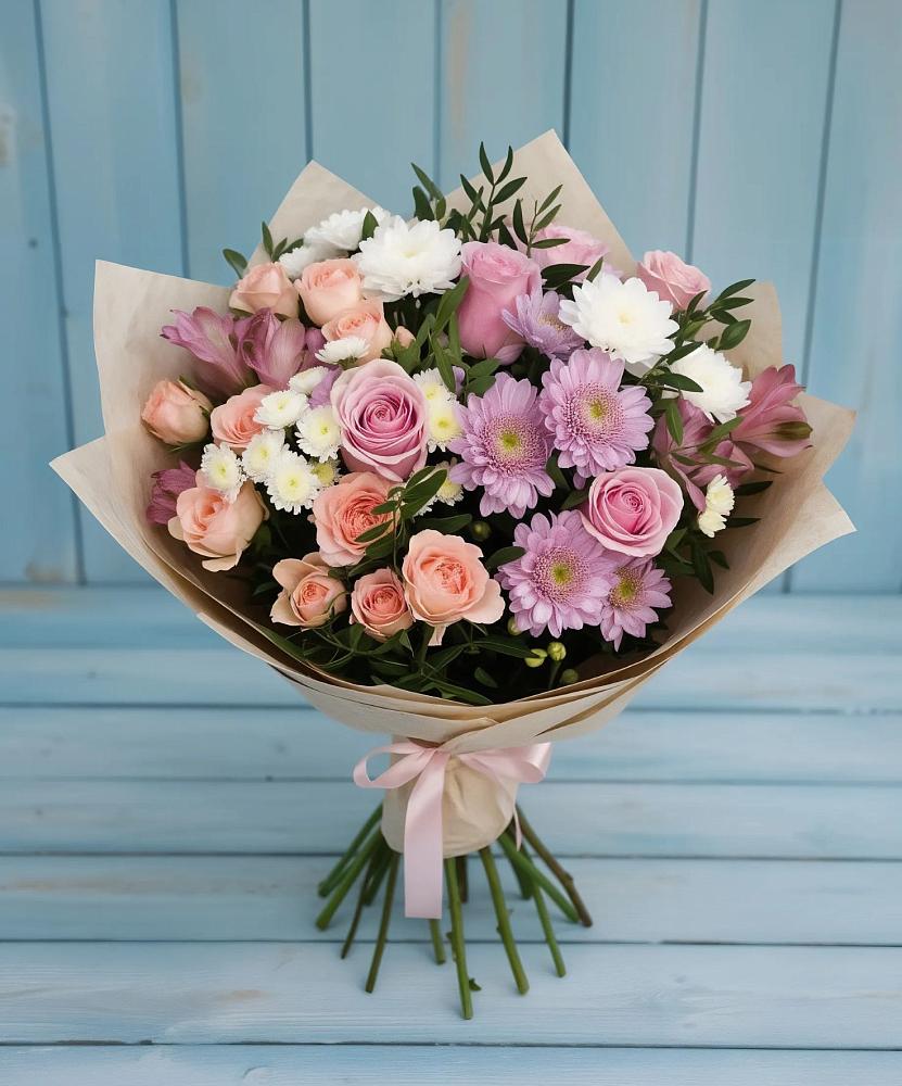 Букет цветов из: Хризантемы, Розы и Альстромерии в Журавском