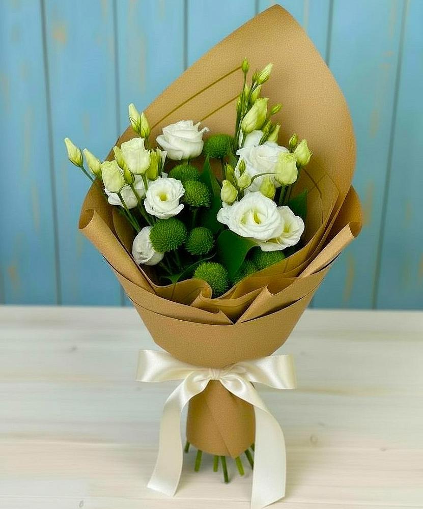 Букет цветов из: Хризантемы и Лизиантусы в Журавском