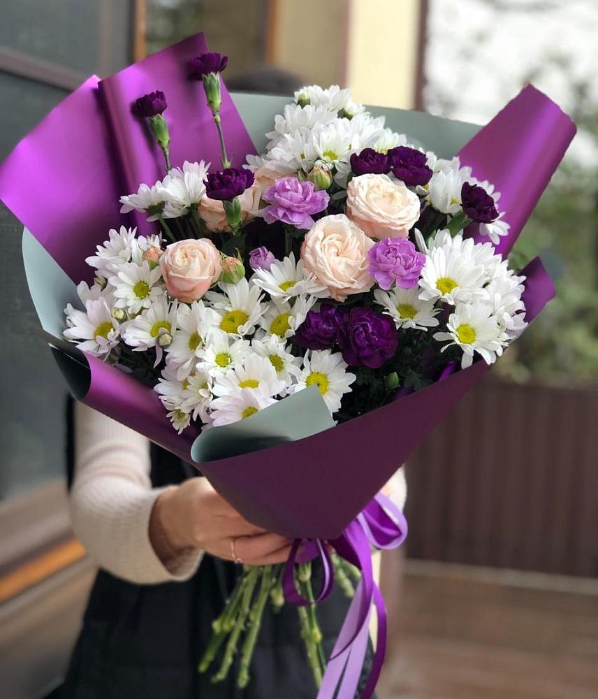 Букет цветов из: Хризантемы, Гвоздики и Розы в Журавском