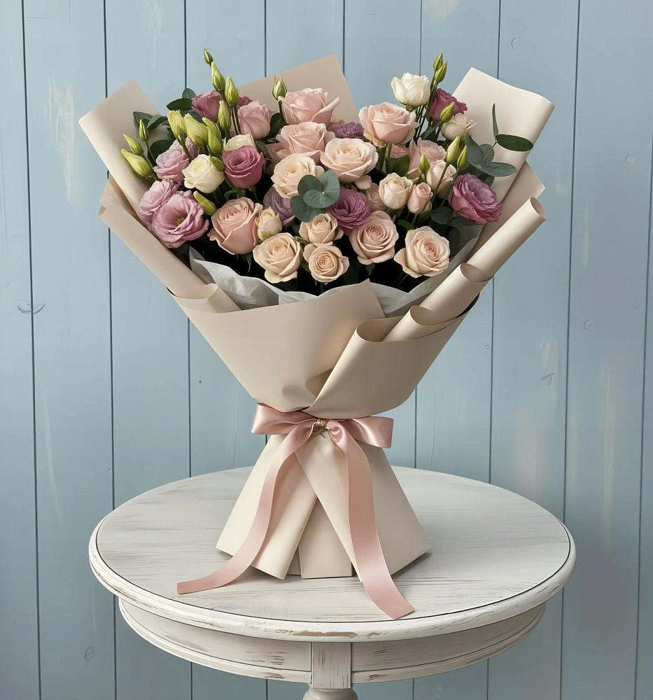 Букет цветов из: Розы и Лизиантусы в Журавском