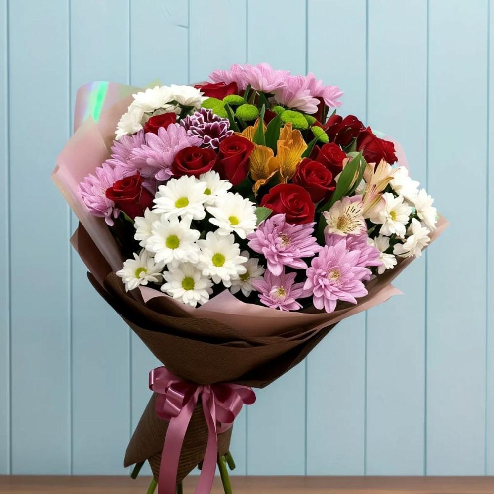 Букет цветов из: Розы, Хризантемы и Альстромерии в Журавском